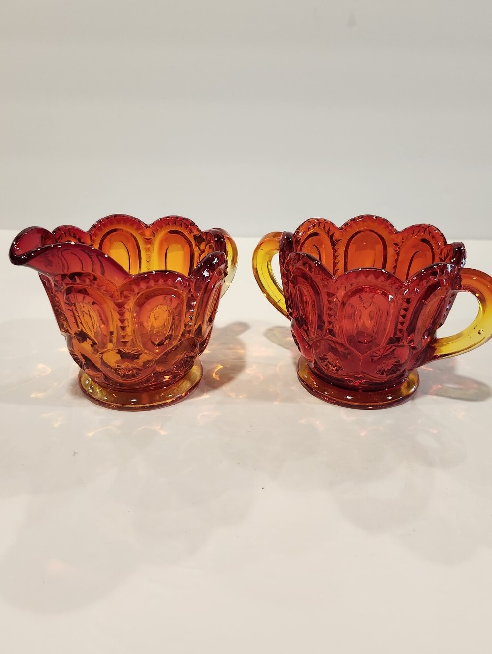 L E Smith Moon and Stars Cream And Sugar Set Amberina